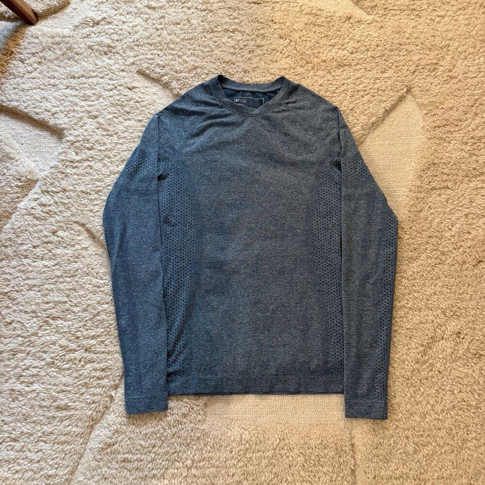 FIGS Salta Seamless Long-Sleeve Underscrub Top Caribbean Blue - XS